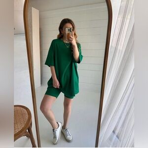 Sweet Genesis Green 2-Piece Set Oversized
Short Sleeve T-Shirt & Biker Shorts